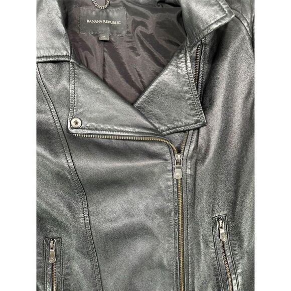 Banana Republic Women's Essential Leather Moto Jacket Asymmetrical Zip Size M - Picture 12 of 12
